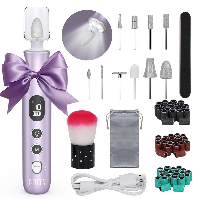 PELCAS Electric Nail Drills, 10 Speeds Cordless Nail File with LED Light, Portable Manicure & Pedicure Kit, Nail Grinder with LCD Screen for Human, Pet, Thick Toenails, Natural & Acrylic Nails Purple - Image 1